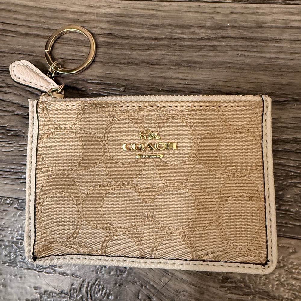 Coach Tan Signature Keychain Pouch
